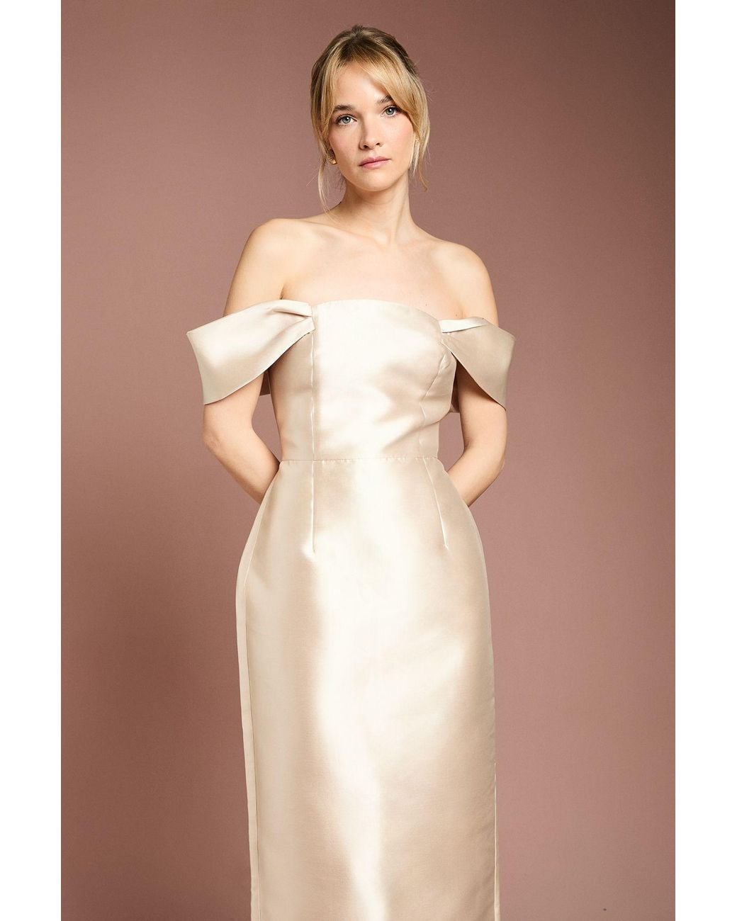Coast Natural Honoured Twill Bardot Column Midi Bridesmaid Dress