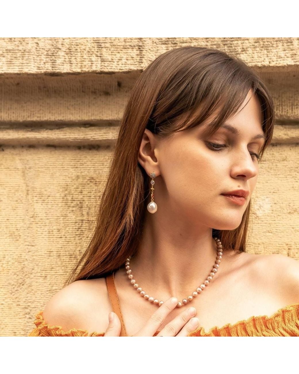 Spero London Metallic Chunky Baroque Pearl Drop Sterling Earring
