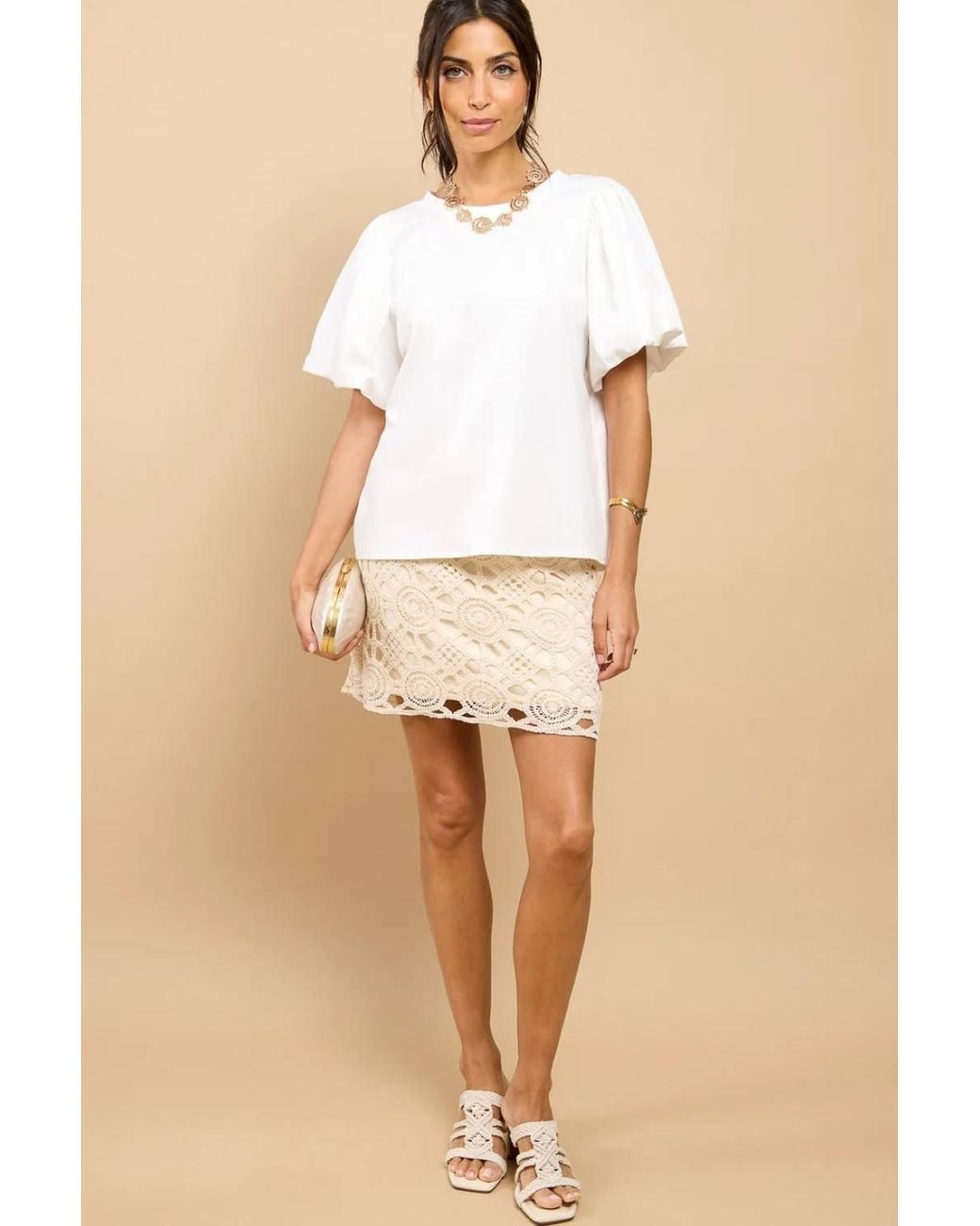 Little Mistress Natural Balloon Sleeve Top