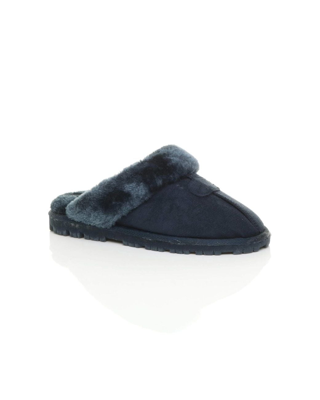 AJVANI Blue Faux Fur Lined Slip On Memory Foam Mules Slippers