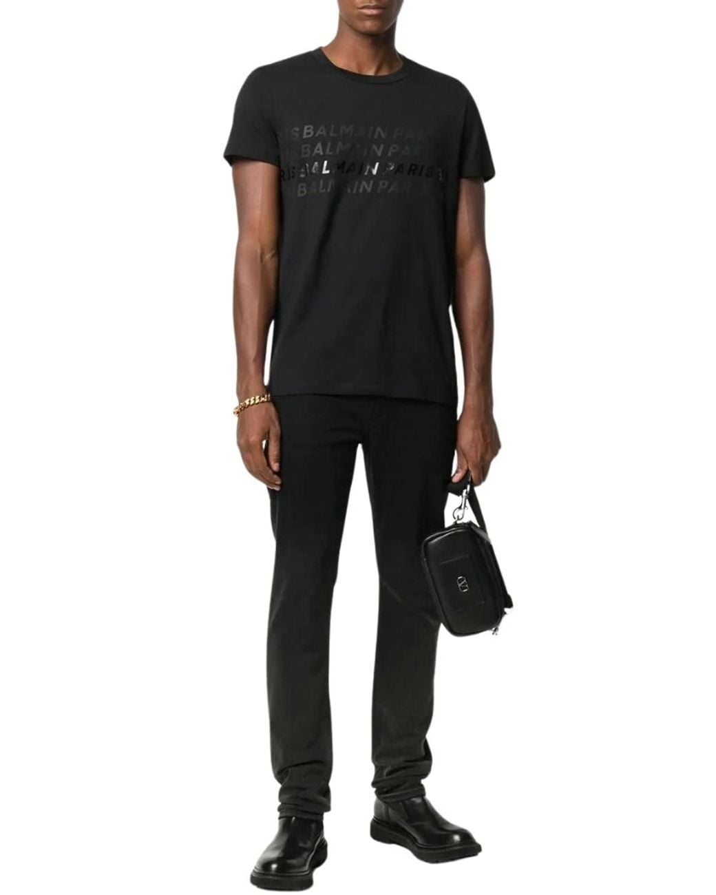 Balmain Black Paris Short Sleeve Crew T-Shirt for men