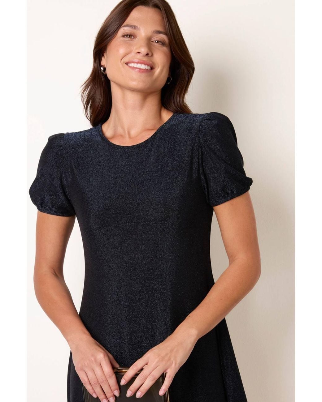 Blue Vanilla Black Short Sleeve Round Neck Mini Dress