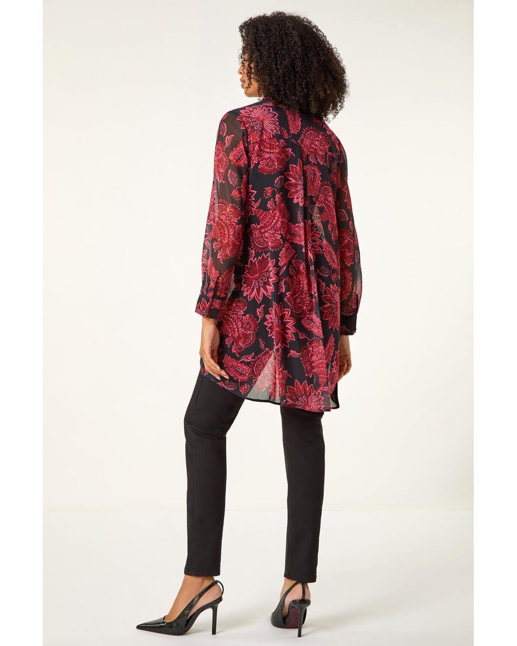 Roman Red Floral Longline Button Detail Shirt