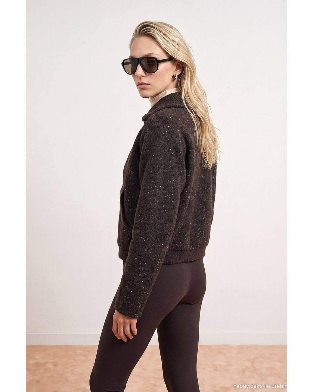 Dilvin Brown Wool-Blend Cardigan