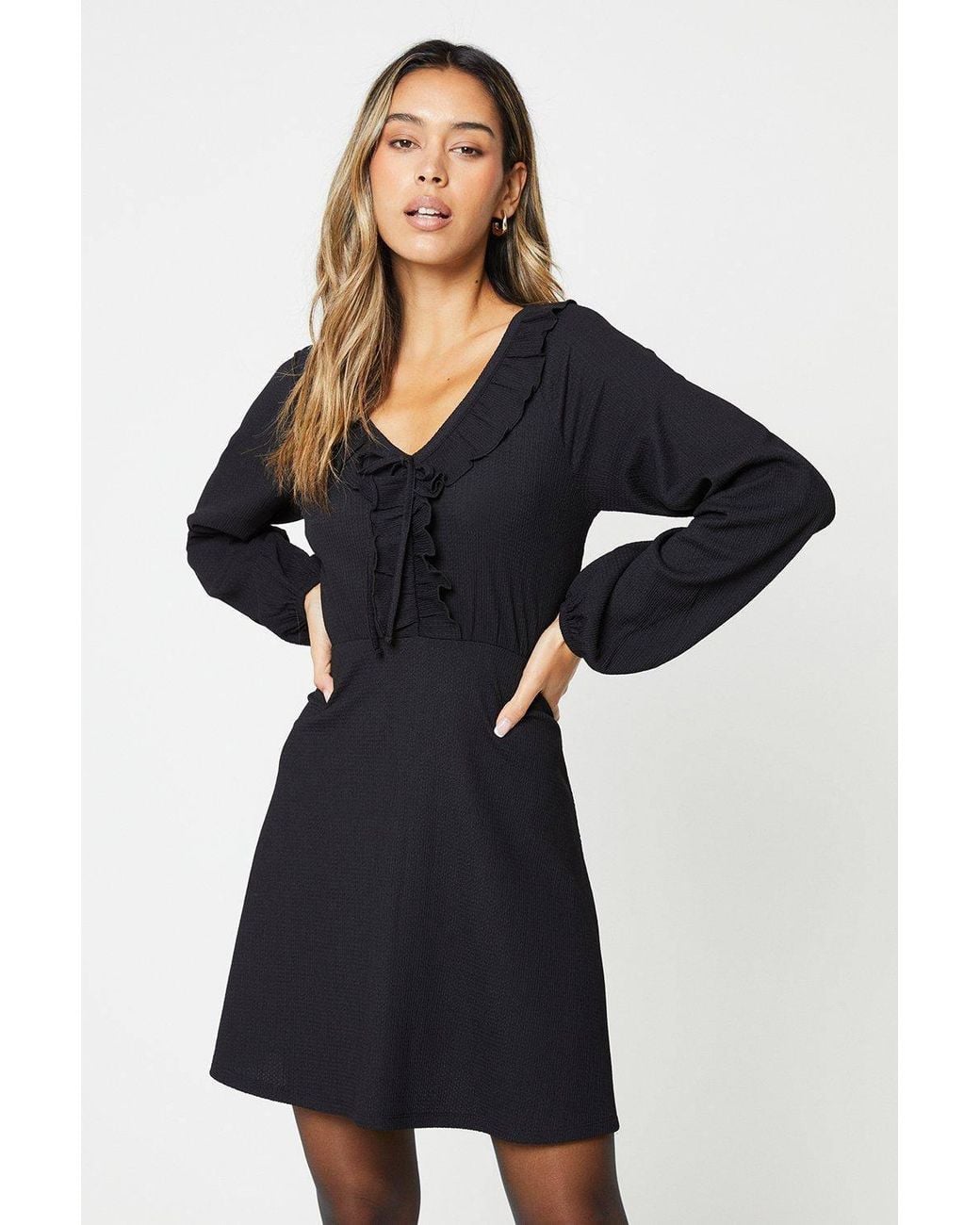 Dorothy Perkins Blue Frill Neck Mini Dress