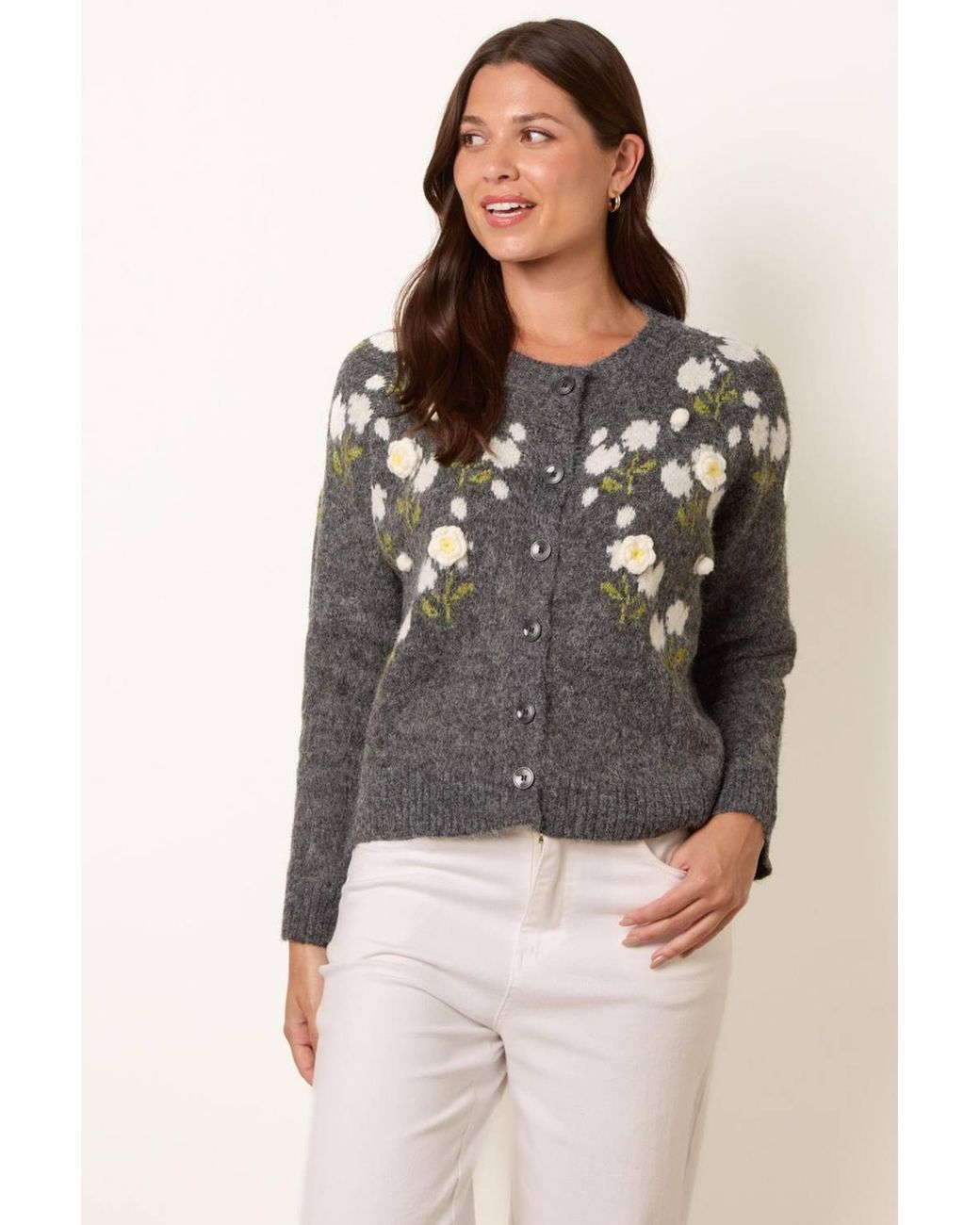 Blue Vanilla Gray Long Sleeve Button Up Round Neck Cardigan