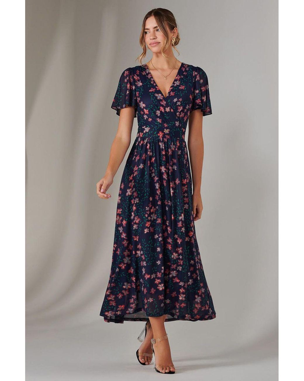 Jolie Moi Blue Mesh Short Sleeve Midaxi Dress