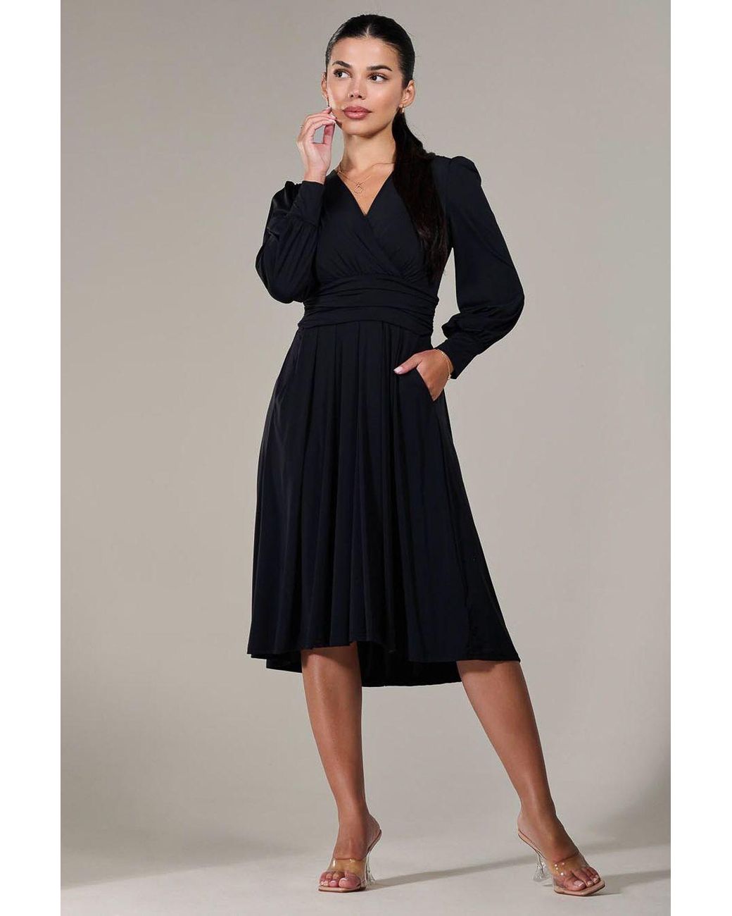 Jolie Moi Blue Long Sleeve Soft Silky Jersey Midi Dress