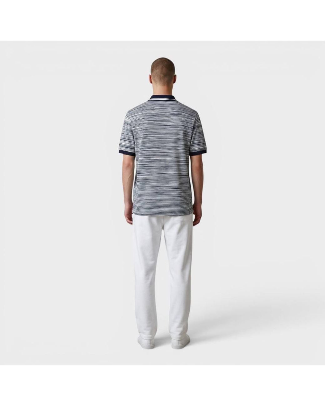Missoni Gray Striped Contrast Collar Polo Shirt Space Dyed for men