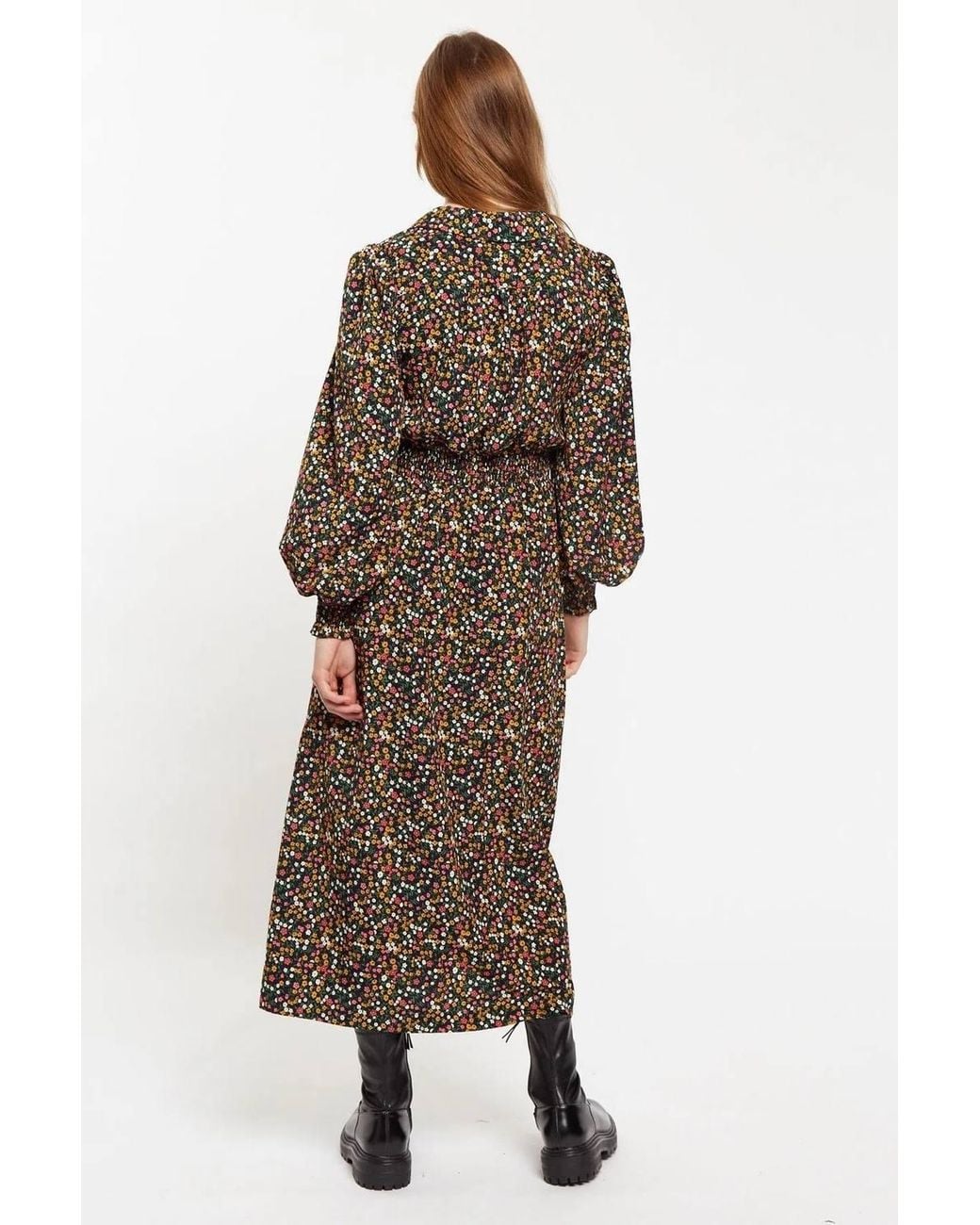 Louche Brown Jussi Dippy Ditsy Print Midi Shirt Dress