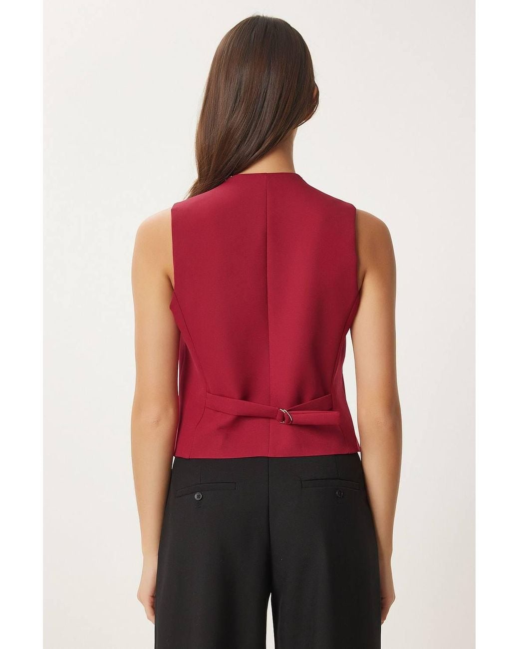 Happiness İstanbul Red Crop Button Waistcoat