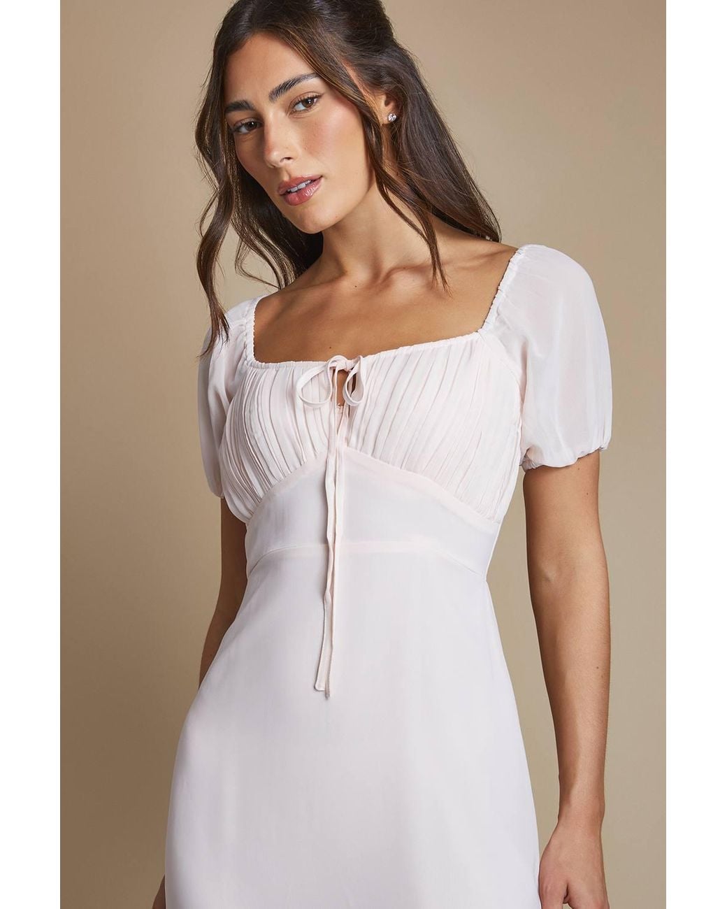Oasis Natural Angel Sleeve Wrap Bodice Chiffon Bridesmaid Maxi Dress