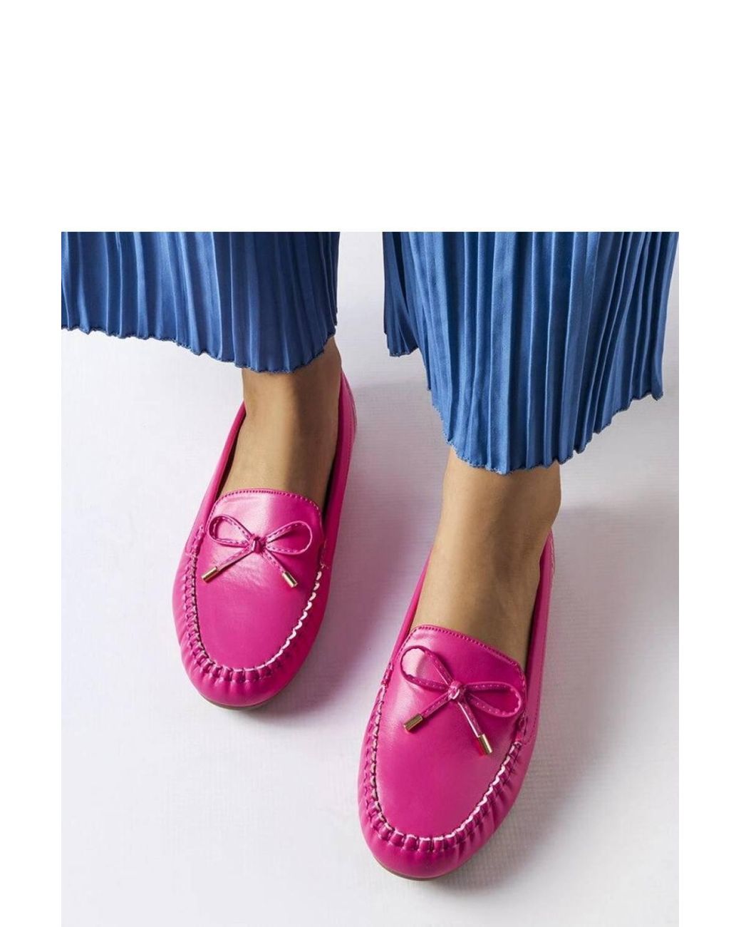 Love Lace Blue Moccasin Slip On Shoes Pointed Toe With Bow Summer