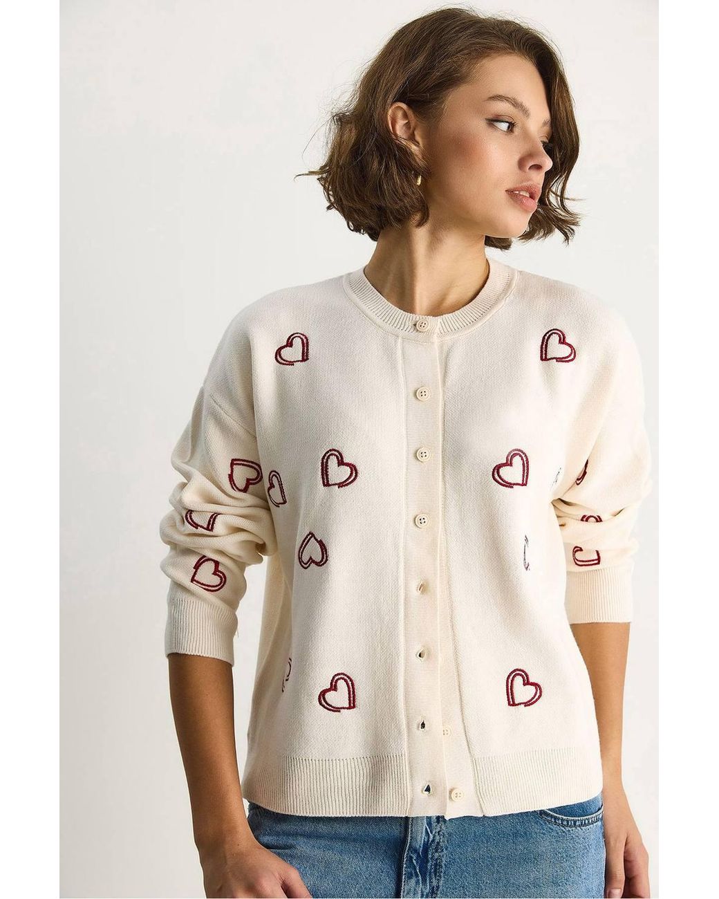 Bianco Lucci Red Long Knitted Cardigan With Button Collar
