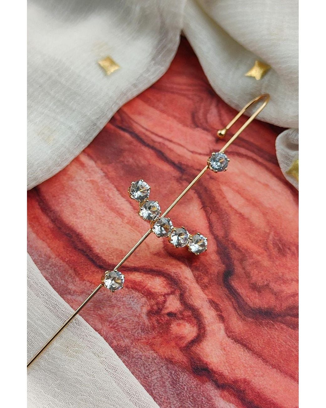 The Colourful Aura Red Zircon Ear Wrap Crawler Ear Climber Long Earring