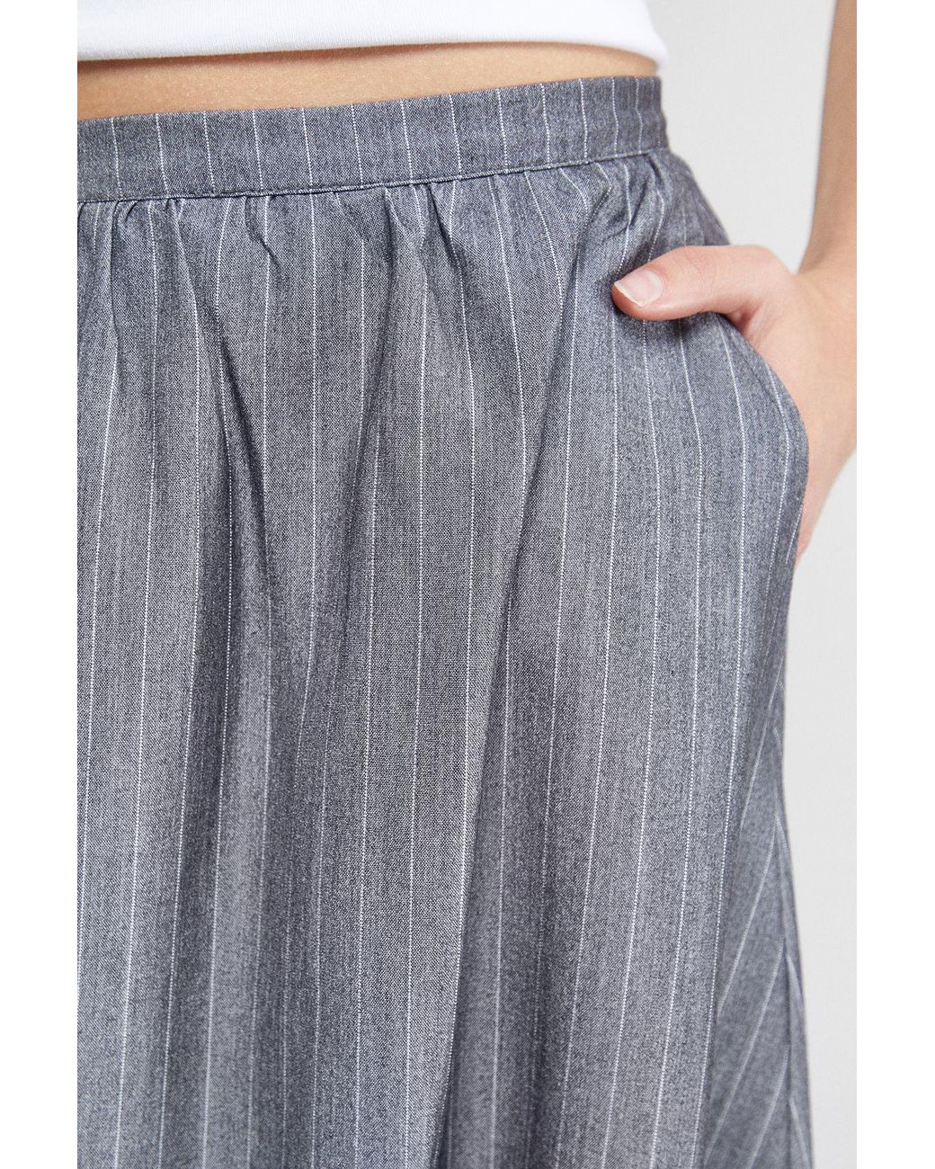 Warehouse Blue Pinstripe Bubble Hem Midi Skirt