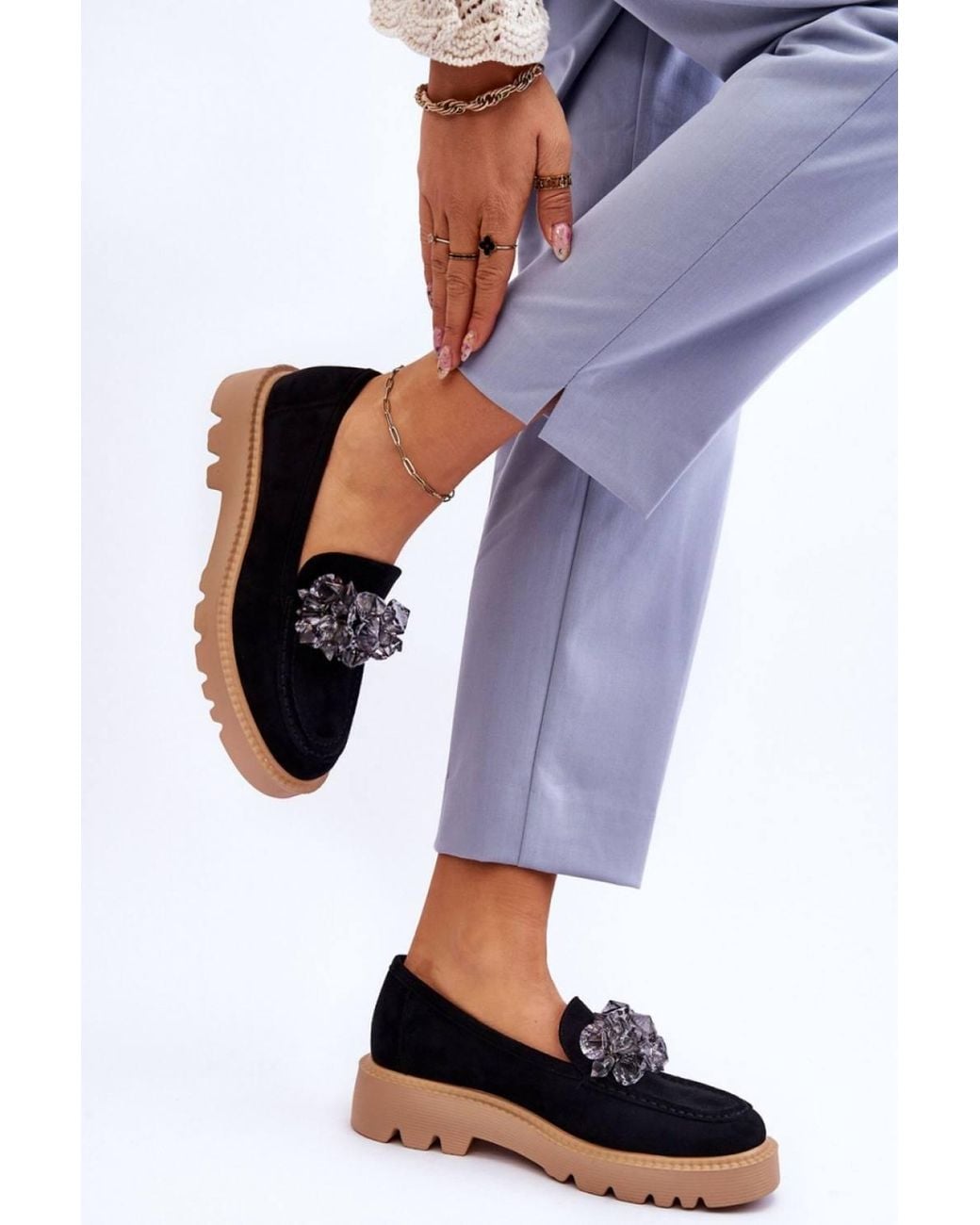 Love Lace Blue Summer Padded Platform Suede Loafers