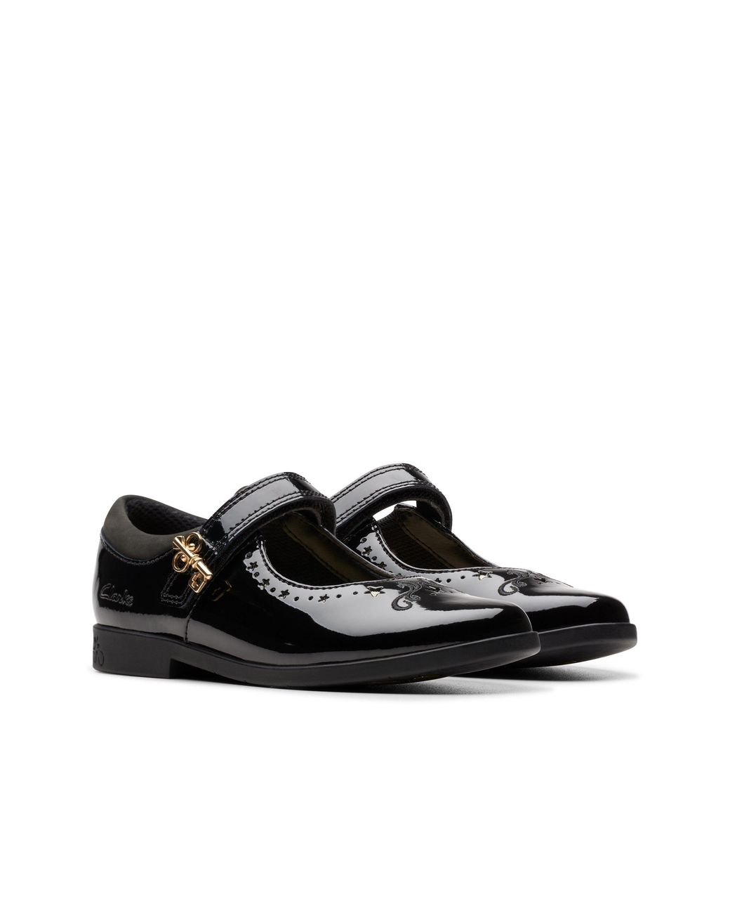 Clarks Black Lock Magic Kid Patent Mary Jane, Riptape, School Shoes