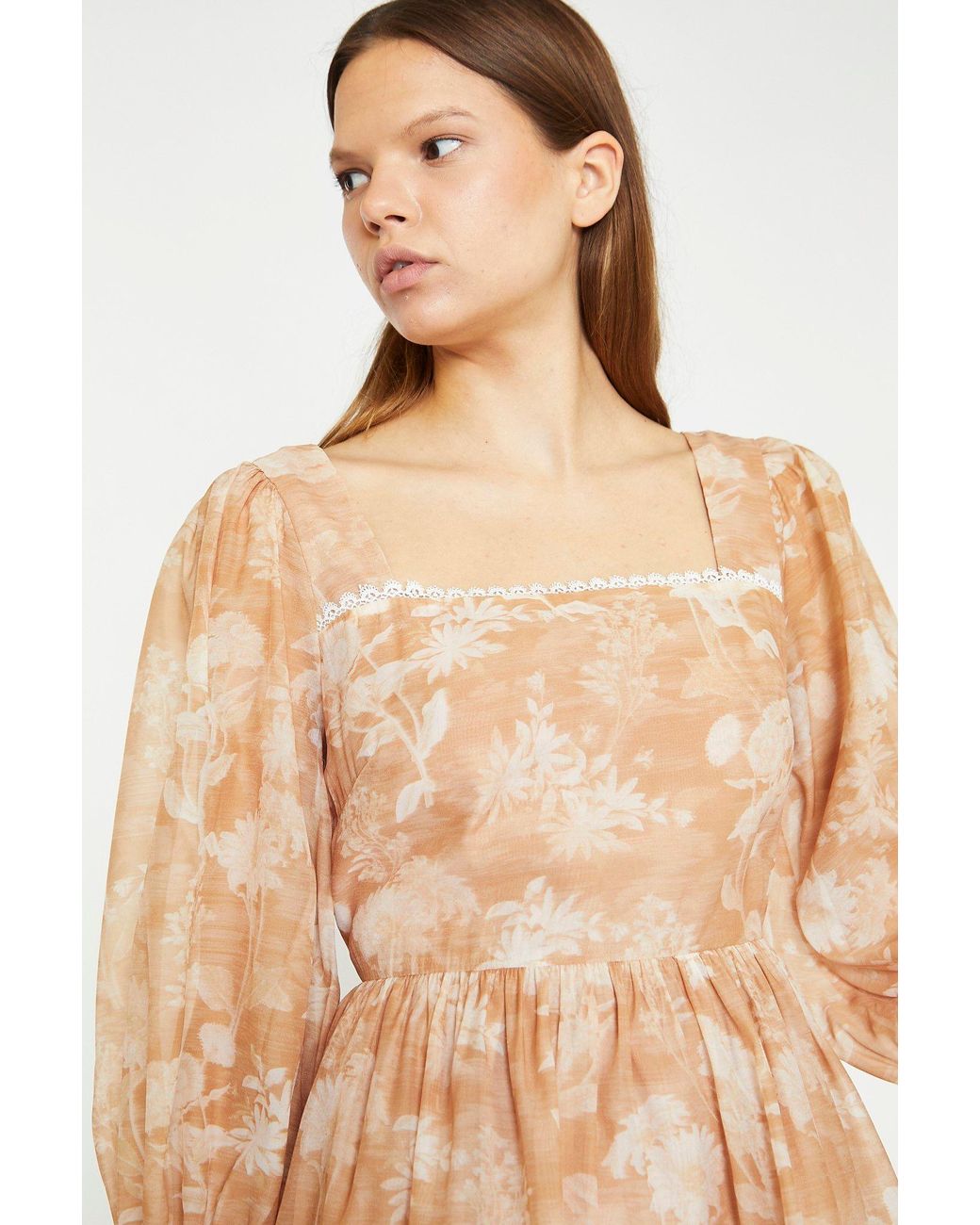 Shnoo Natural Square Neck Tiered Skater Mini Dress