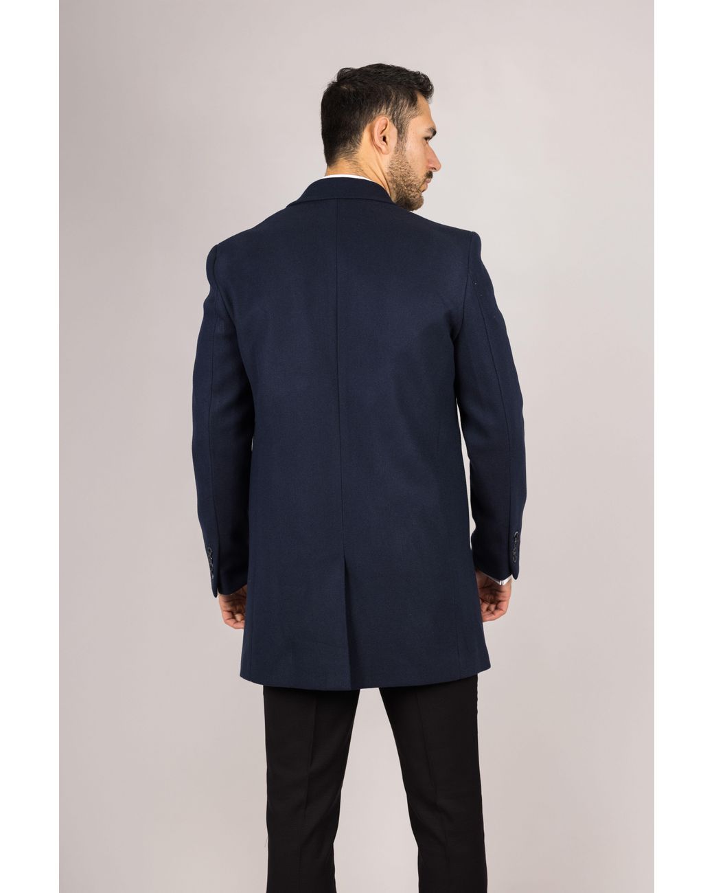 Infinity Leather Blue Notched Lapel Collar Wool Blend Overcoat for men