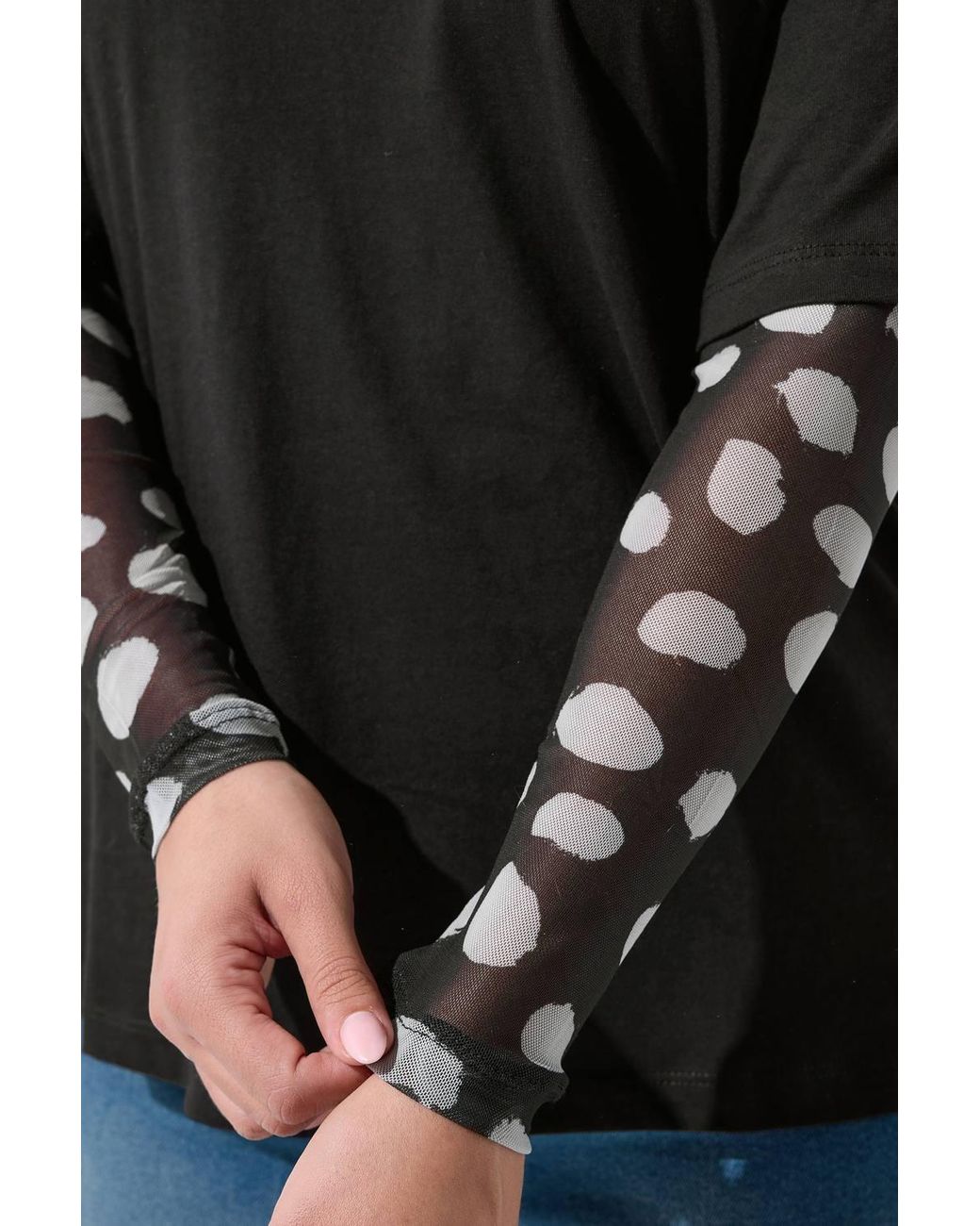 Yours Black Polka Dot Sleeve T-Shirt