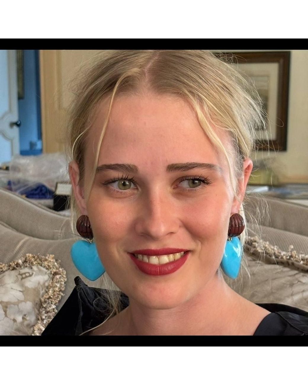 Michael Nash Jewelry Blue Amour Carved Tortoise Resin With Heart Drop Earrings