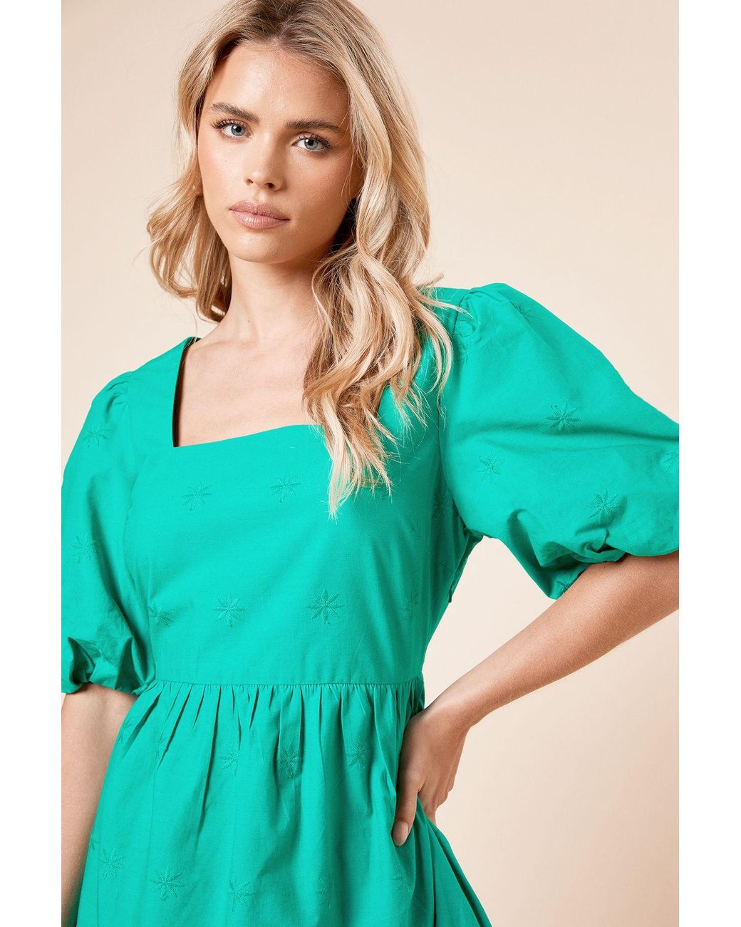 Dorothy Perkins Blue Petite Embroidered Square Neck Mini Dress