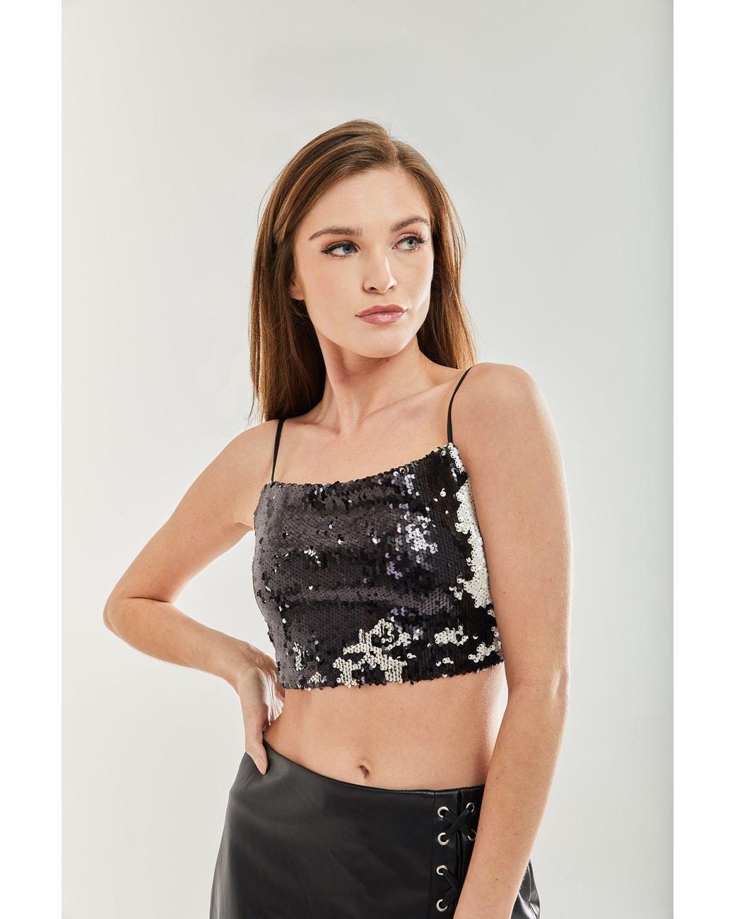 Liquorish Black Sequin Crop Top