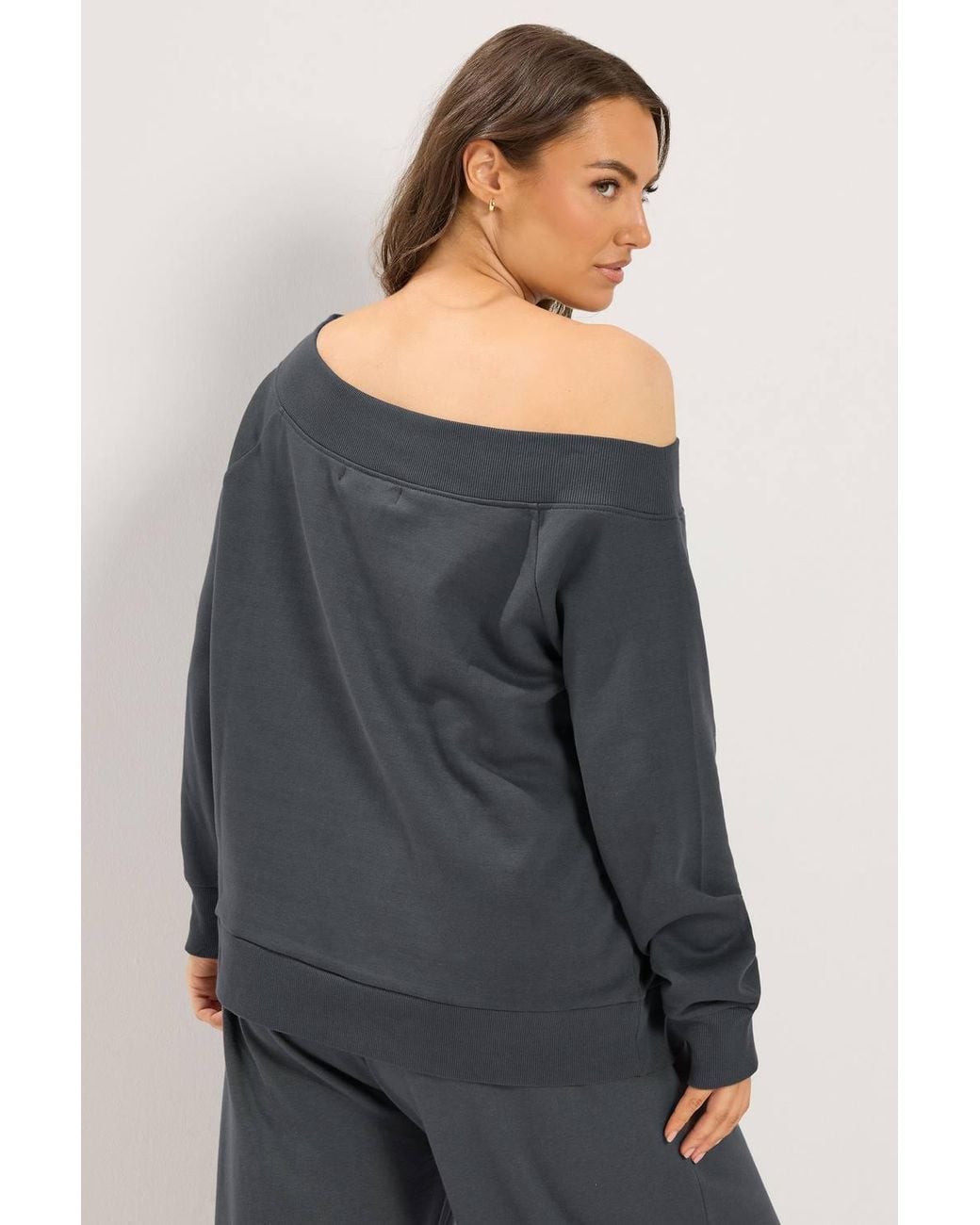 Yours Gray Off Shoulder Ribbed Sweatshirt