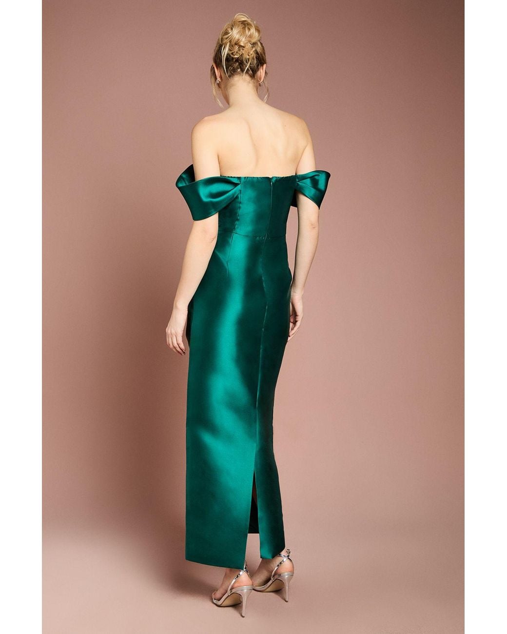 Coast Green Honoured Twill Bardot Column Midi Bridesmaid Dress