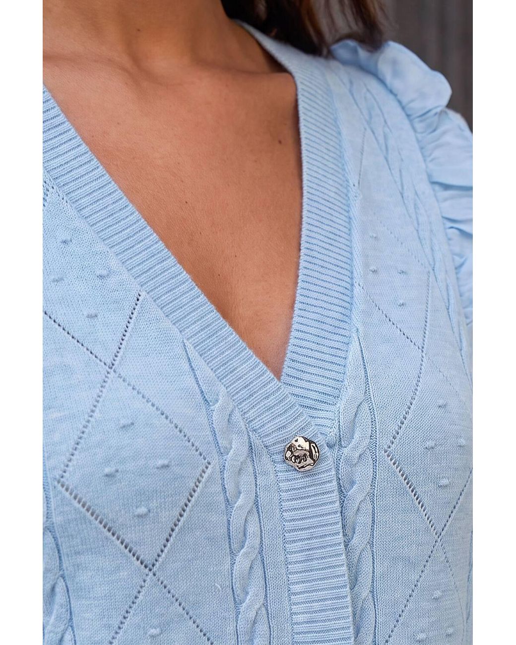 Roman White Woven Sleeve Buttoned Knit Jumper