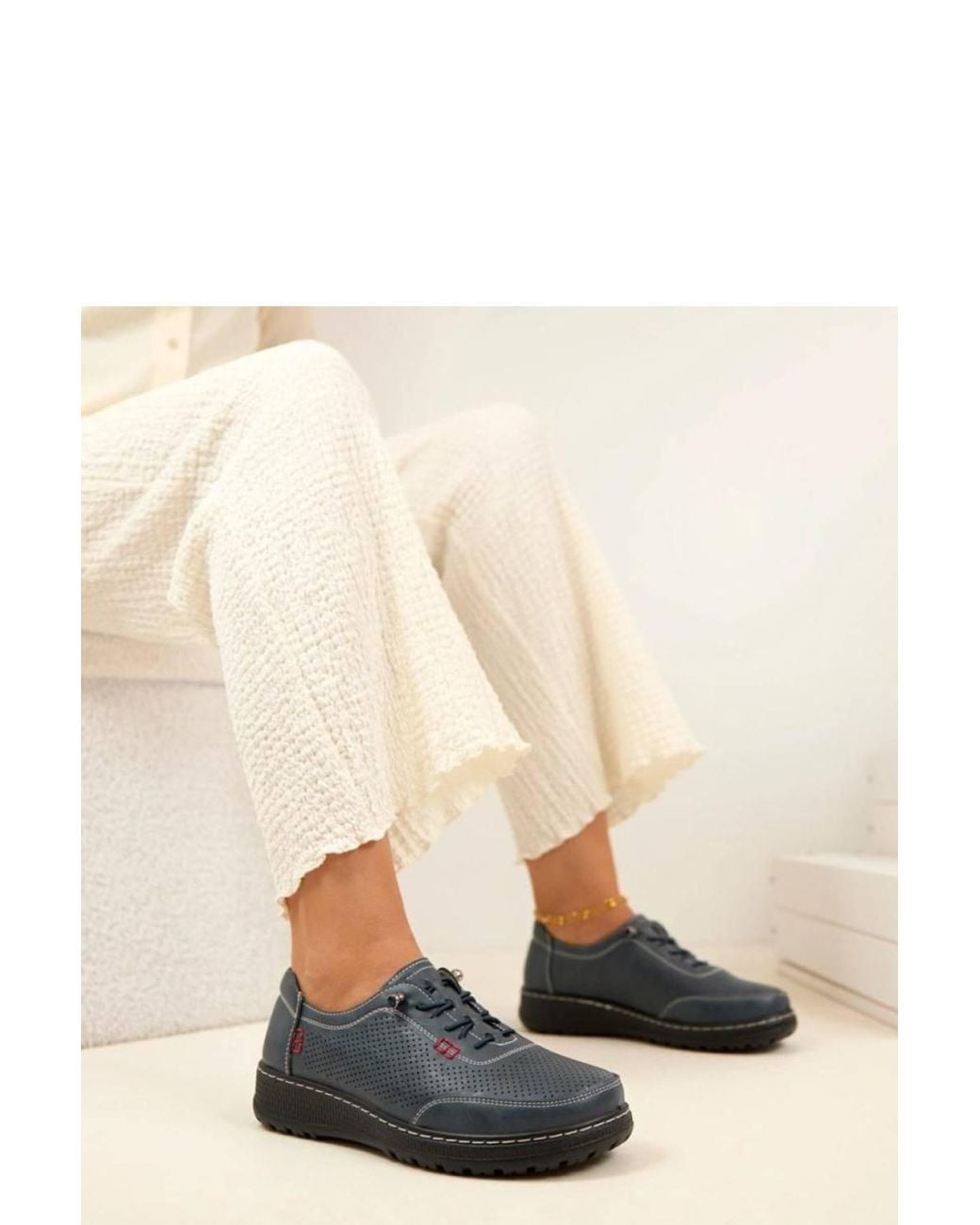 Love Lace Blue Slip On Openwork Platform Shoe With Decorative Laces Comfort