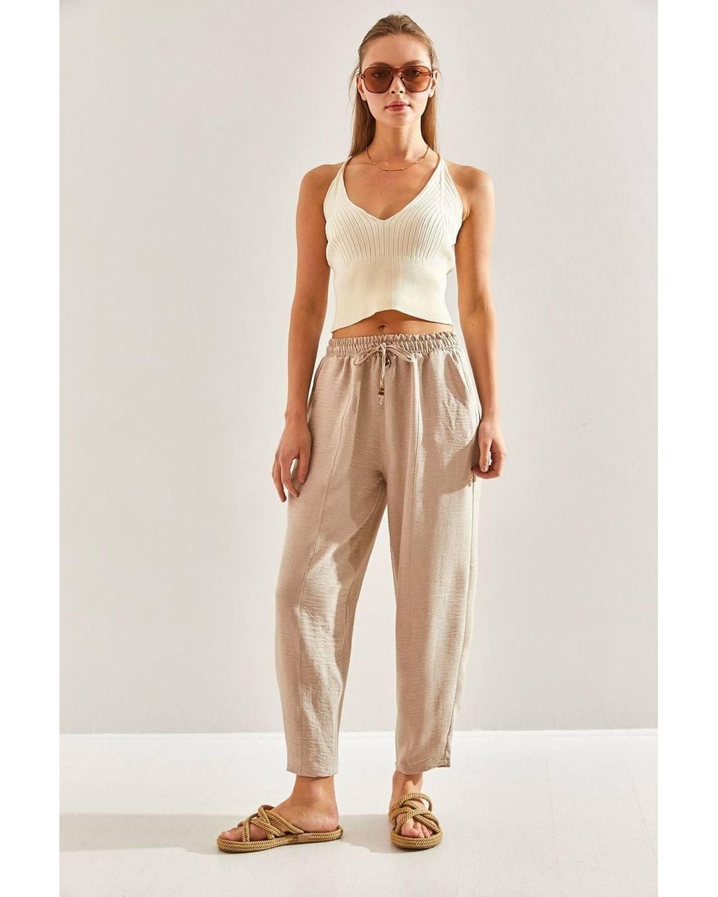 Bianco Lucci Natural Relaxed Fit Pants
