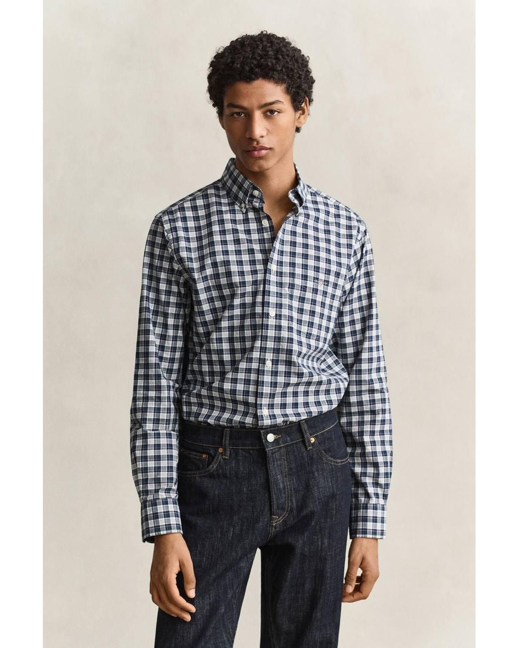 Gant Blue Reg Poplin Check Shirt Dark Emerald for men