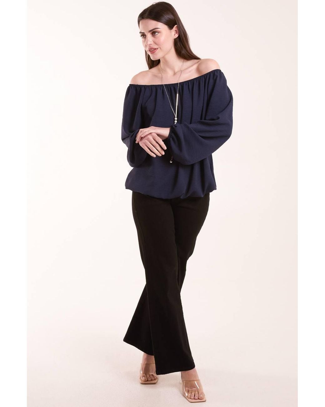 Blue Vanilla Blue Necklace Bardot Elasticated Top