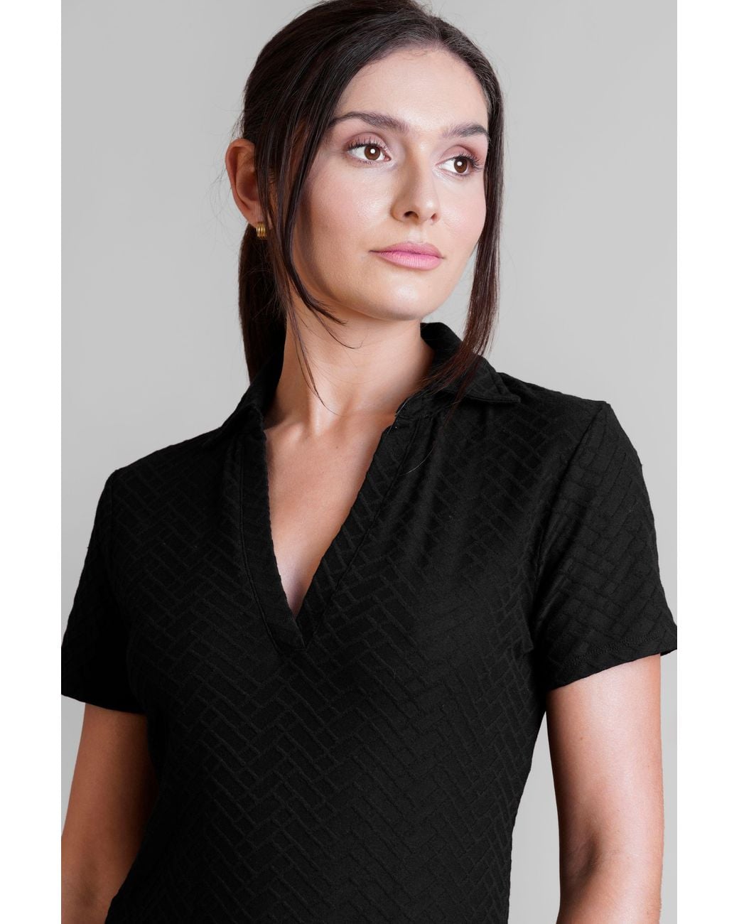 Enorsia Black Textured Longline Polo