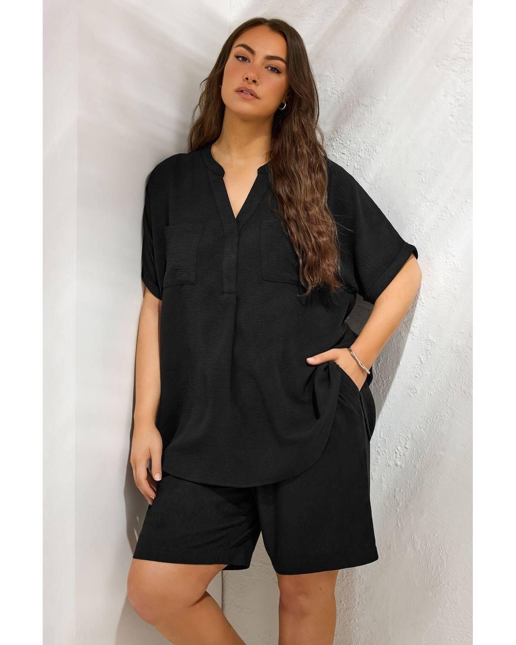 Evans Black Short Sleeve Utility Blouse