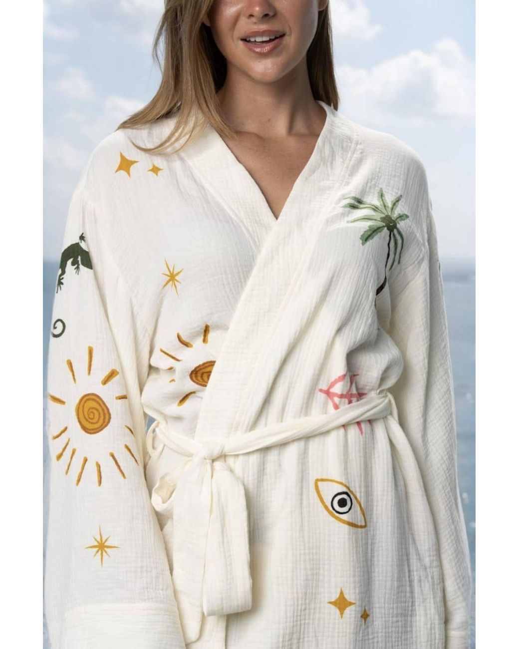 The Night Store Blue Tropical Muslin Dressing Gown