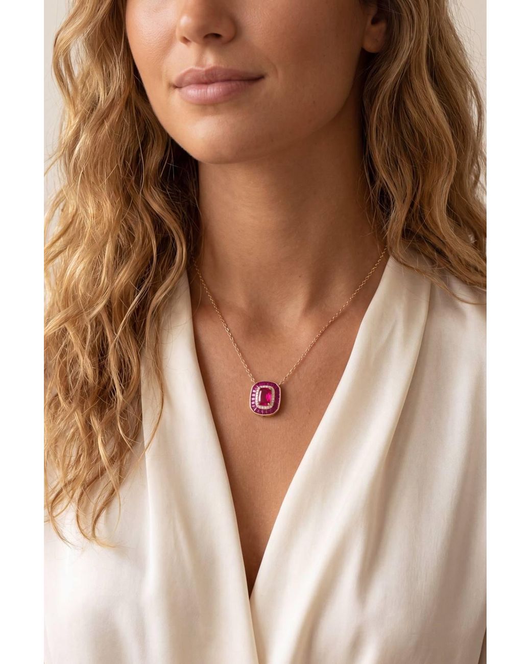 Latelita London Pink Great Gatsby Ruby Pendant Necklace