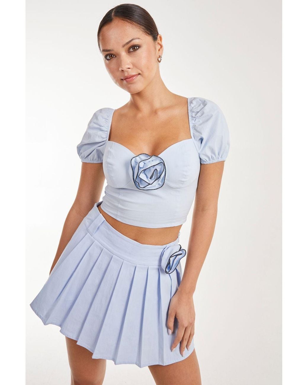 Pink Vanilla Blue Corsage Puff Sleeve Top