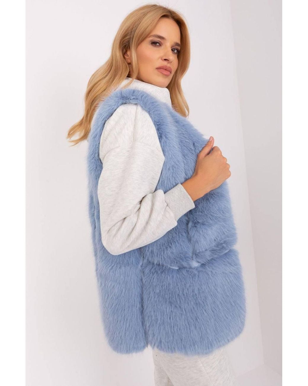 Love Lace Blue Soft Polyester Fur Vest With Pockets Lining