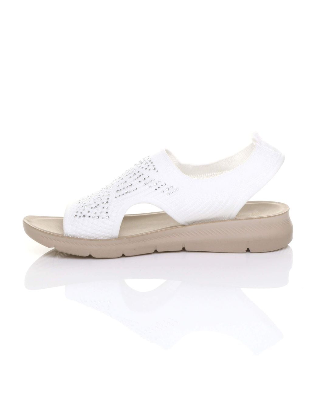 AJVANI White Low Wedge Heel Slingback Diamante Summer Holiday Comfort Sandals