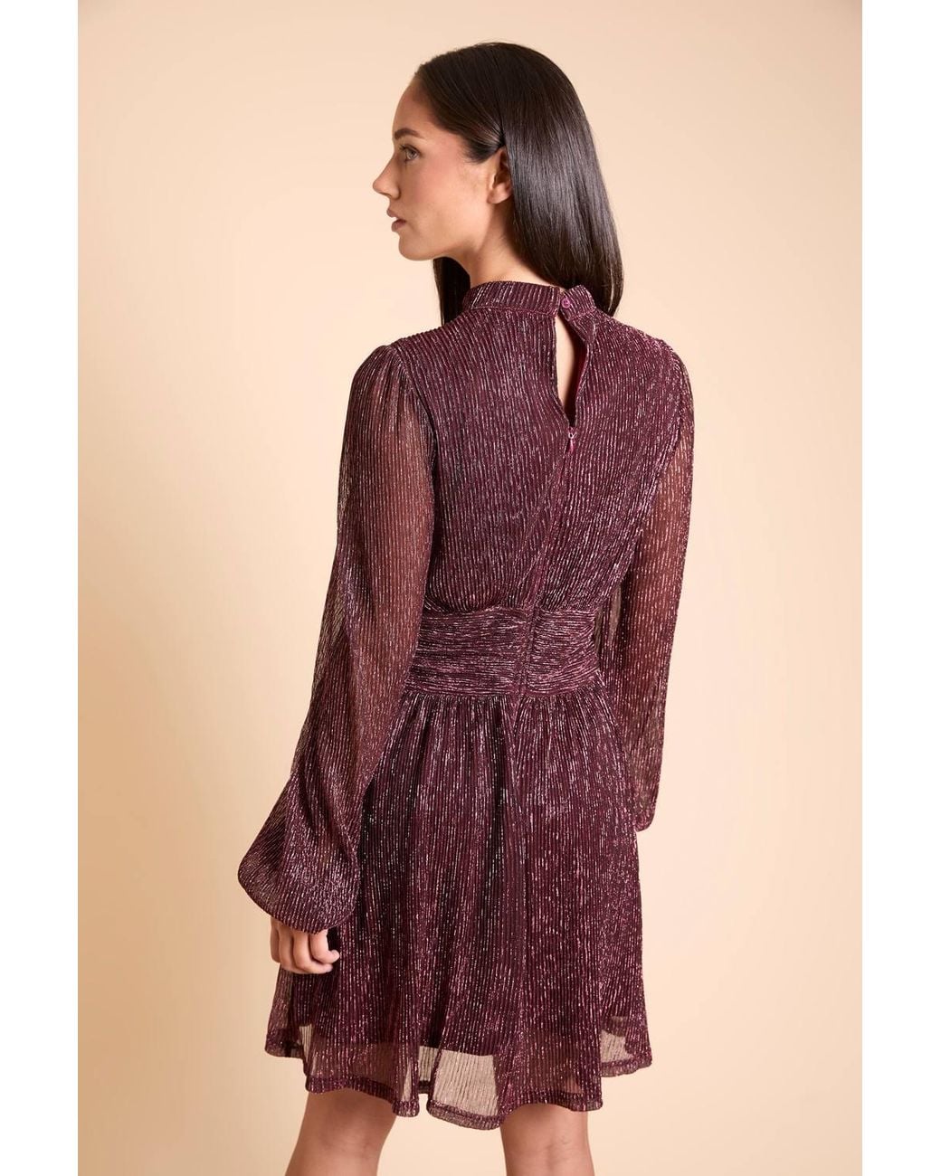 Dorothy Perkins Purple Dp Luxe Sparkle Plisse Jersey High Neck Mini Dress