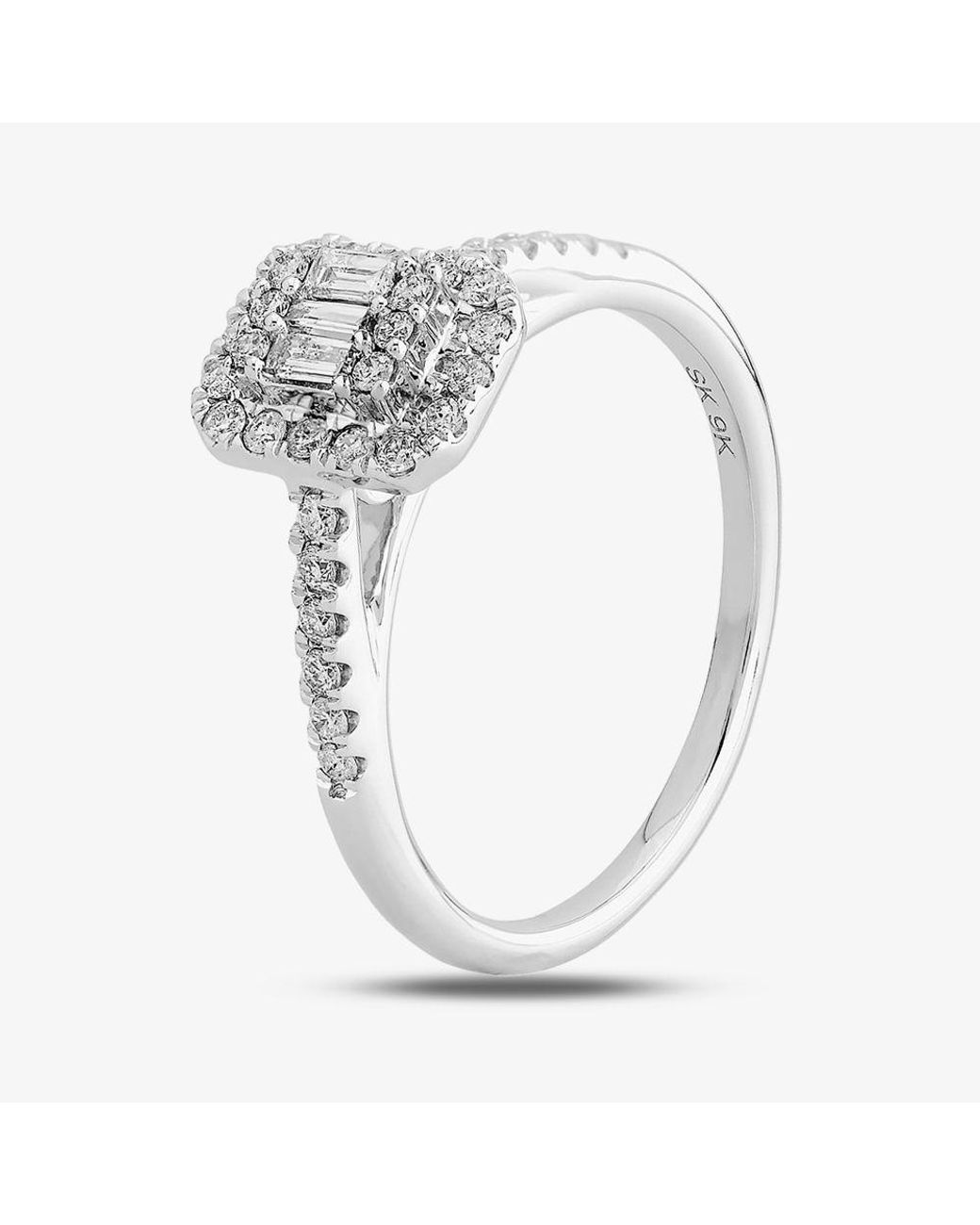 T.H.Baker White 9Ct 0.35Ct Multi-Cut Diamond Square Cluster Ring