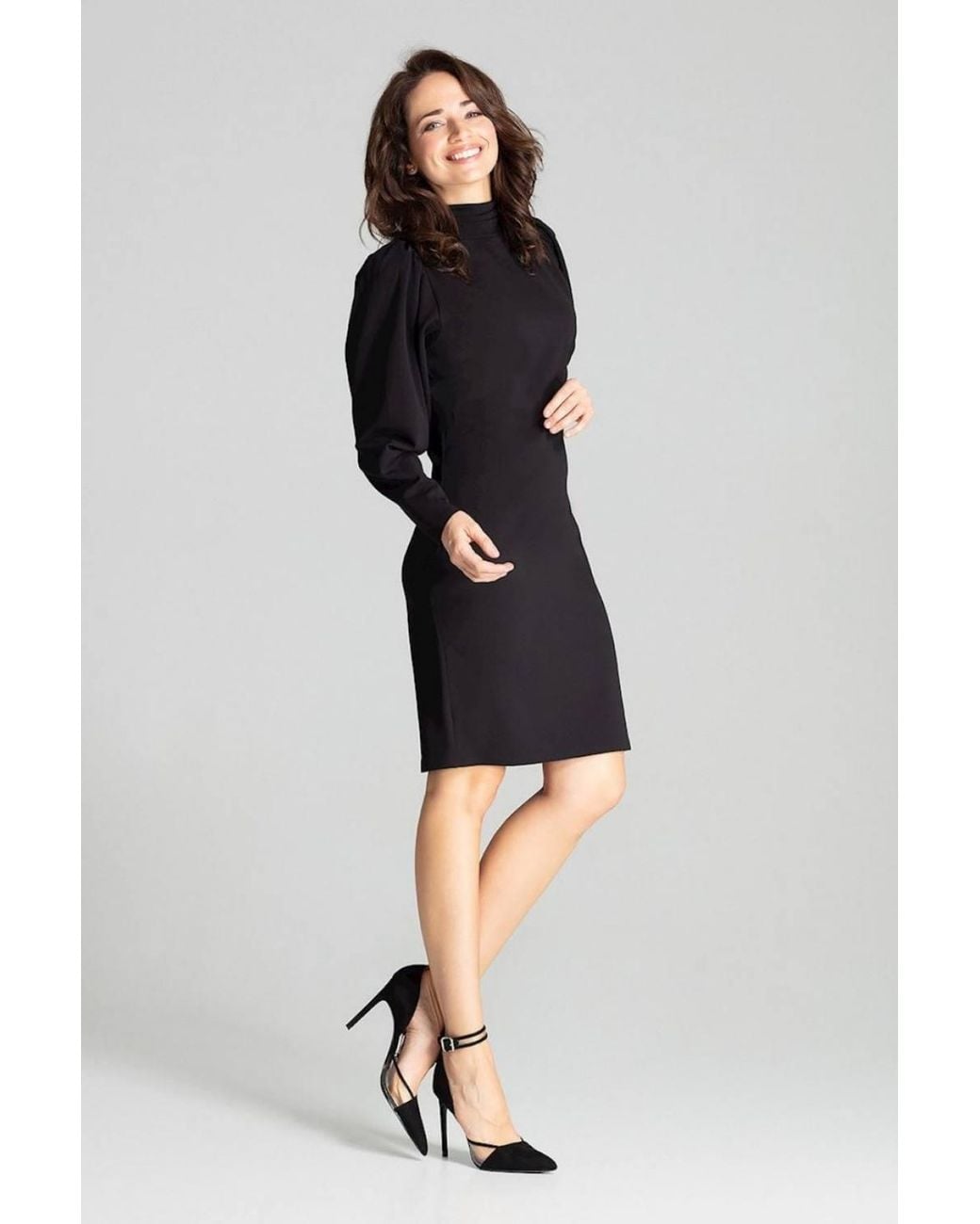 Love Lace Black Fitted Midi Turtleneck Dress With Long Sleeves