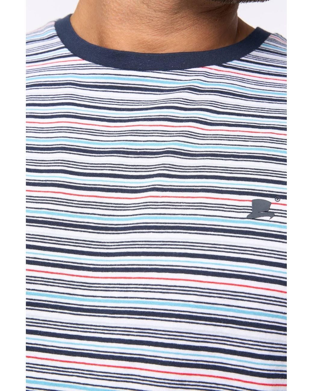 Bewley & Ritch Gray Packham 100% Cotton Yarn-Dyed Classic Stripe Crew Neck T-Shirt for men