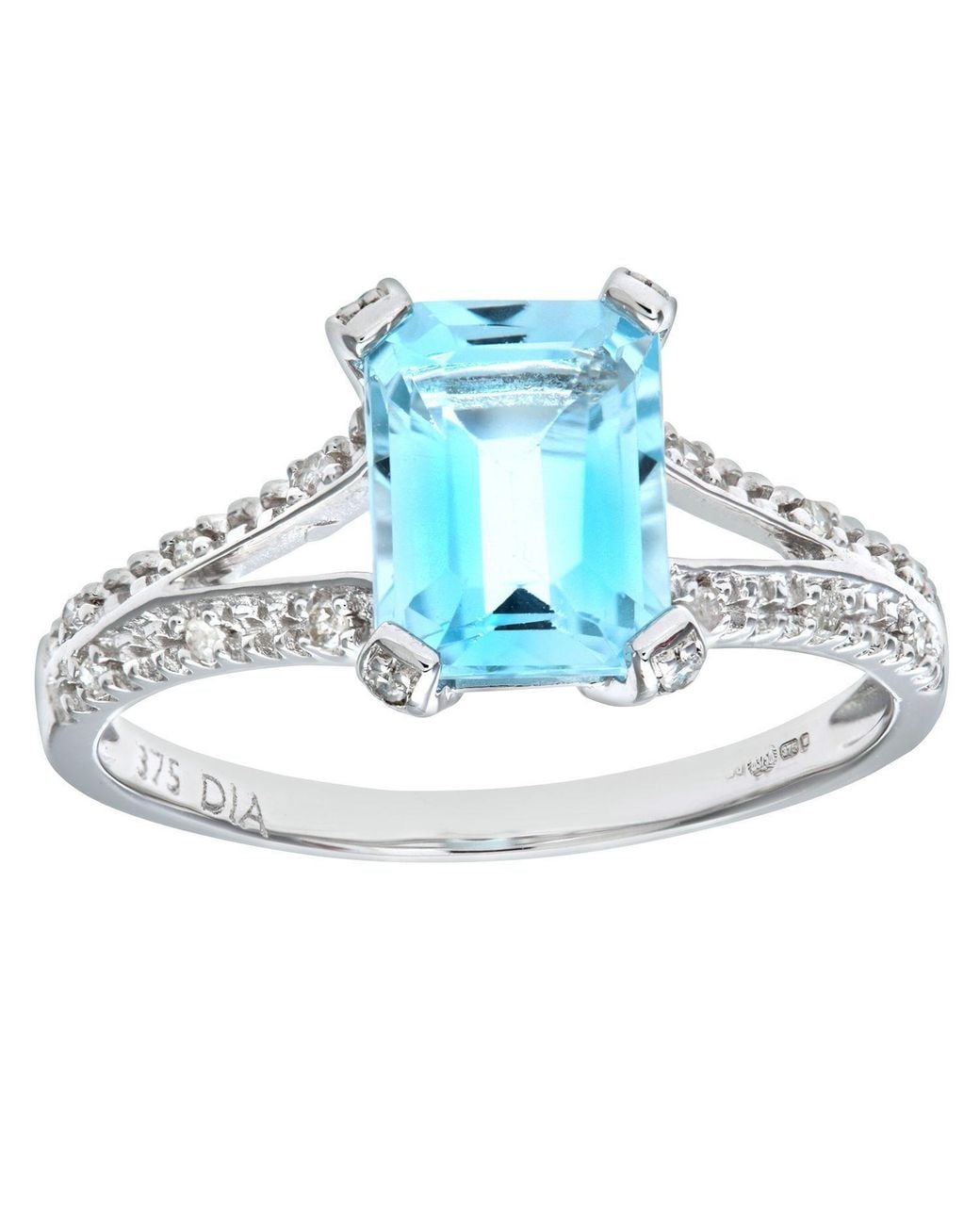 Jewelco London Blue 9Ct Diamond Emerald Cut 2Ct Topaz Solitaire Ring