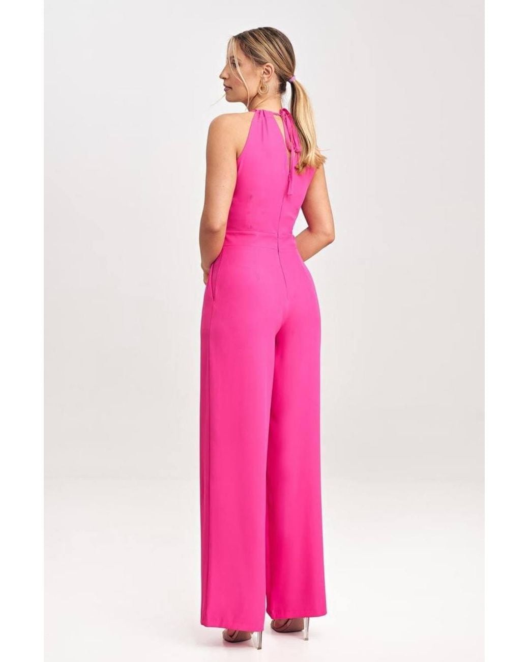 Love Lace Pink Sleeveless Wide Leg Jumpsuit With Slit & Pockets