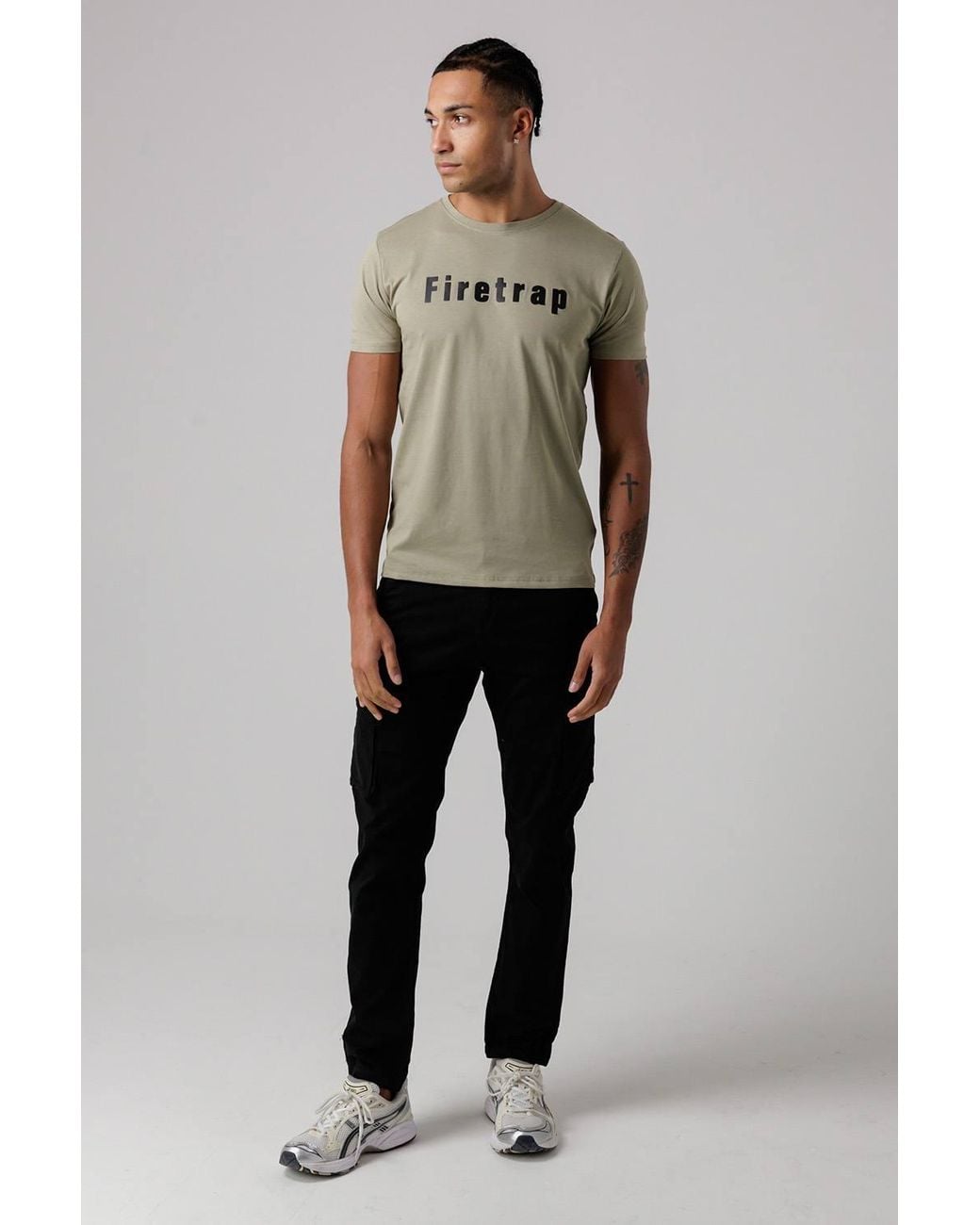 Firetrap Green Regular Fit Cotton T-Shirt With Logo for men