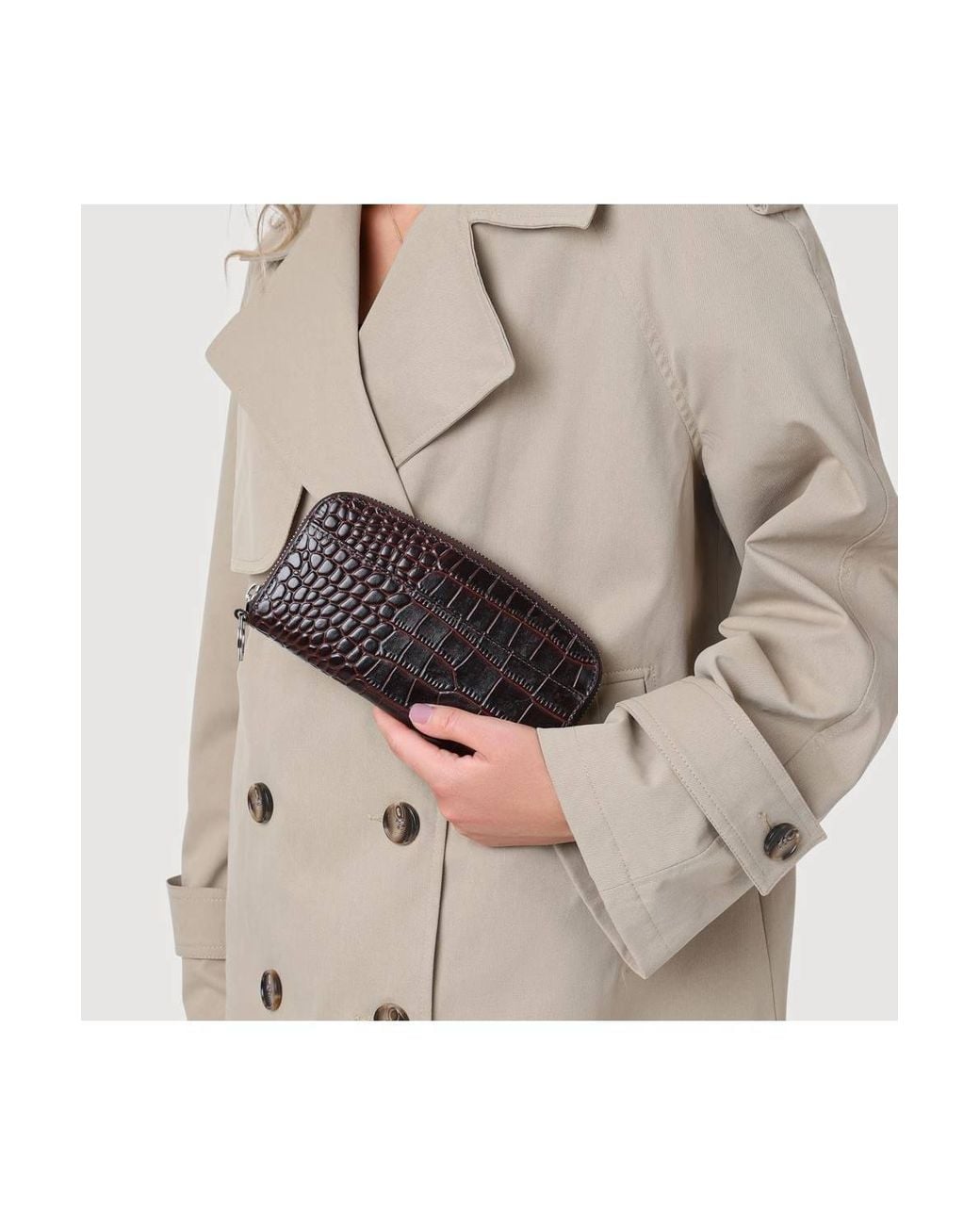 Jones Bootmaker Brown Windflower Croc-Patterned Leather Wallet